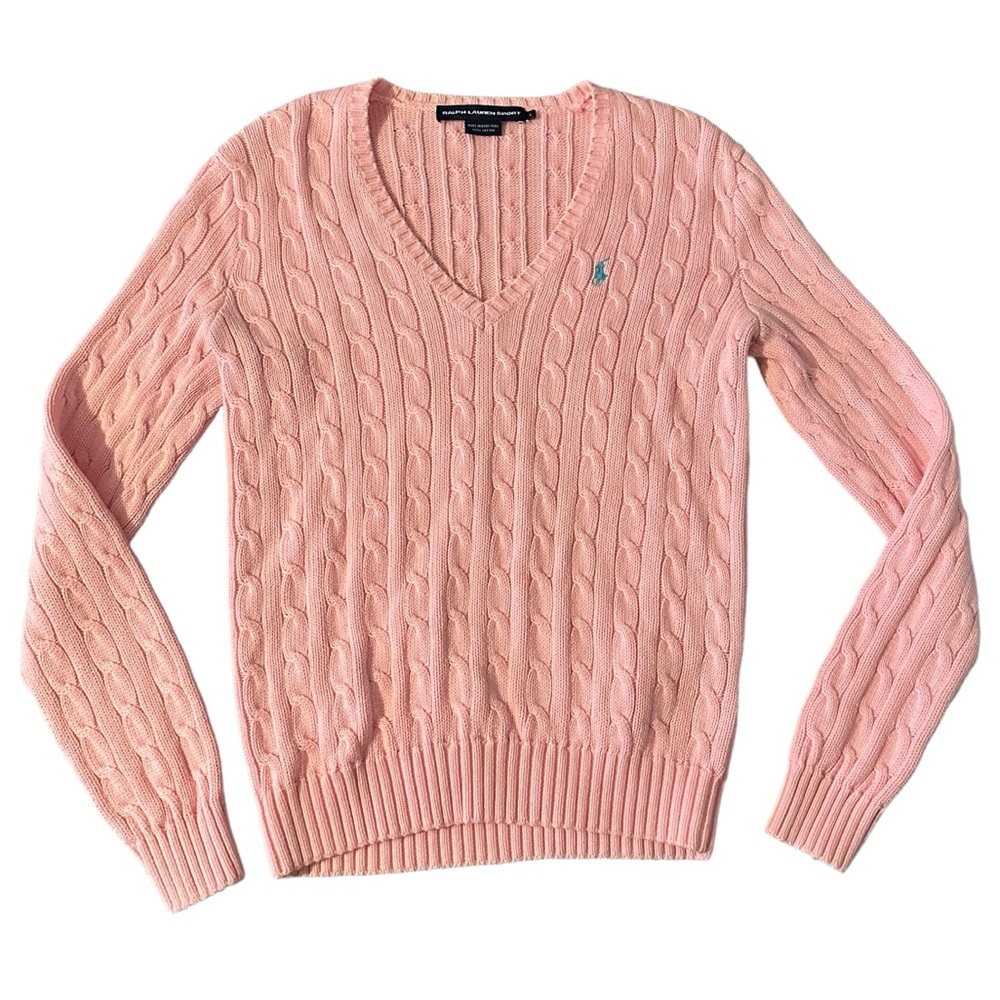 Ralph Lauren Pink Cable-Knit V-Neck Sweater